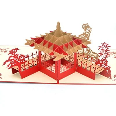 Afbeelding van Medigy Verjaardagskaart, handgemaakt, 3D pop up Kirigami, holle tuinen, Suzhou opvouwbaar, wenskaart voor verjaardag, bruiloft, Valentijnsdag, met envelop