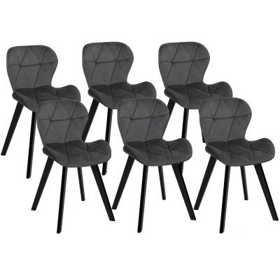 Image de Lot de 6 chaises ROBINE en velours gris foncé pieds noirs IDMarket