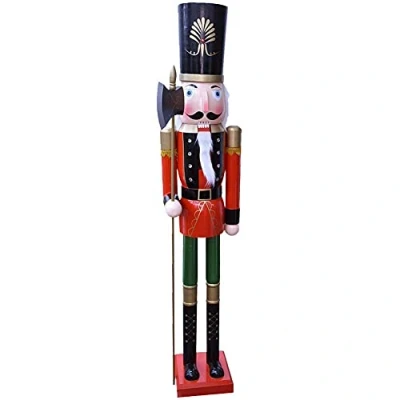 Afbeelding van BAKAJI Soldaat Notenkraker van hout, reus, hoogte 106 cm, beschilderde jurken baard en pluchen haar met werkend mechanisme, kerstdecoraties (design 14)