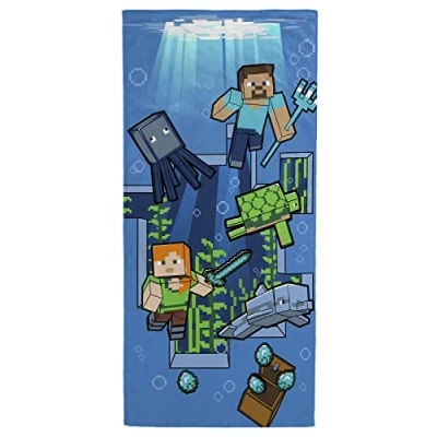 Afbeelding van Jay Franco Minecraft onderwateravontuur 71cm x 147cm strandhanddoek van 100% katoenen badstof