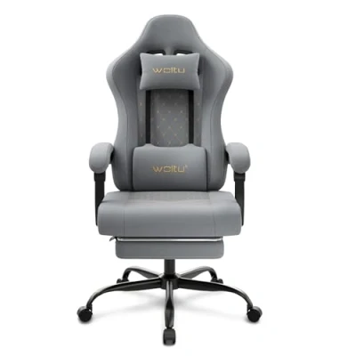 Afbeelding van WOLTU GS08gr Gamingstoel met massage, ergonomische bureaustoel, grote gevoerde computerstoel massagelendenkussen, belasting 150 kg, netstof, grijs + geel,