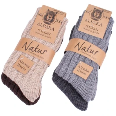 Afbeelding van BRUBAKER 4 Paar Sokken van Alpacawol Grijs en bruin Wollen Alpaca Warme Huissokken Thermosokken Wintersokken Maat 35 38