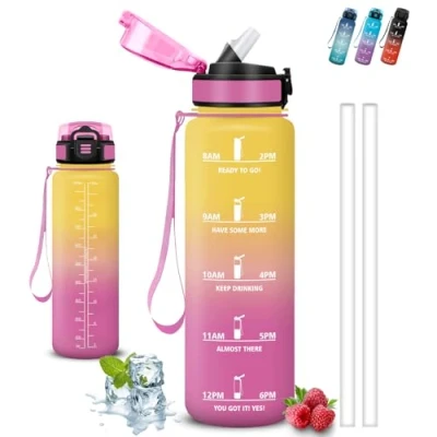Afbeelding van Gourde, Gourde 1l, Sport, Anti Fuite, Graduée pour 1 Journee, Facile à Transporter, Graduée, Bouteille avec Slogan de Motivation, École, Camping, Bureau, Randonnée, Yoga