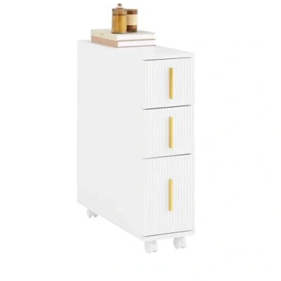 Afbeelding van SoBuy BZR183 W Toiletkast, toiletpapierhouder, badkamerkast op wieltjes, 1 toiletborstelhouder en 3 laden, wit, 20 x 60 70 cm