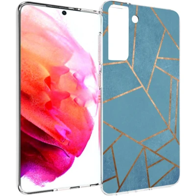 Afbeelding van iMoshion hoesje Geschikt voor Samsung Galaxy S21 FE Siliconen Design Blauw / Retro Blue Flowers