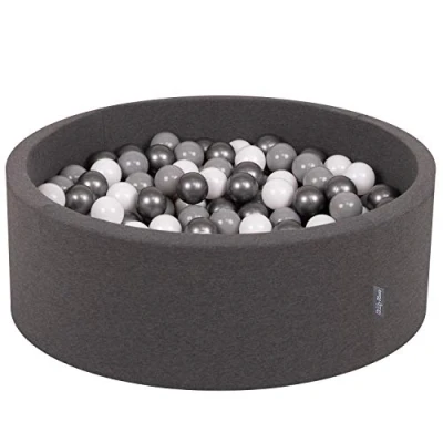 Afbeelding van KiddyMoon 90 x 30 cm/300 ballen met een diameter van 7 cm, rond ballenbad voor baby&#039;s, gemaakt in de EU, donkergrijs: wit/grijs/zilver