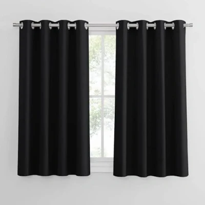 Afbeelding van thermisch gordijn, zwart ondoorzichtig, ooggordijn, verduisteringsgordijnen voor kinderkamer en slaapkamer, 137 x 117 cm (H B), set van 2