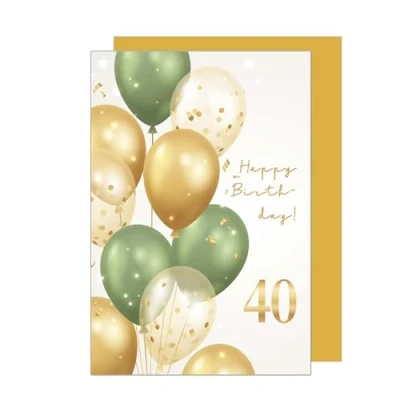 Afbeelding van Edition Seidel GZ352 40 SW024 wenskaart voor de 40e verjaardag, met envelop, ballonnen goud