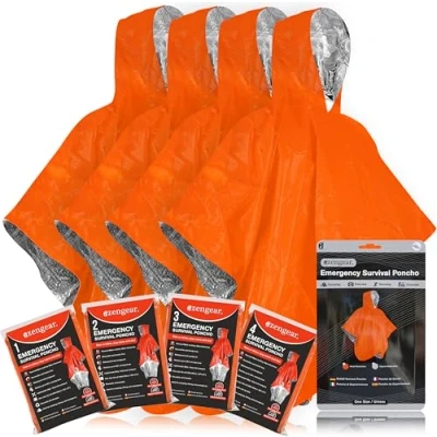 Afbeelding van aZengear Emergency Survival Poncho (4 st) Thermische Mylar Folie Coating Deken voor Warmtebehoud en Regen Omkeerbaar met Capuchon Waterdicht, Winddicht, Draagbaar, Handsfree, Outdoor Kit