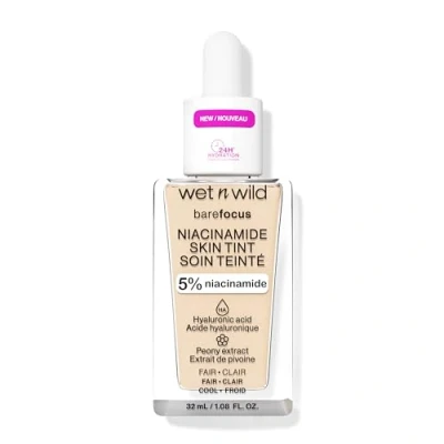 Afbeelding van Wet n Wild Bare Focus Niacinamide Skin Tint, lichte foundation met modulaire formule, verrijkt hyaluronzuur en vitamine E voor een stralende look, Fair