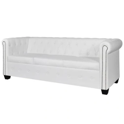 Afbeelding van vidaXL Driezitsbank Chesterfield kunstleer wit