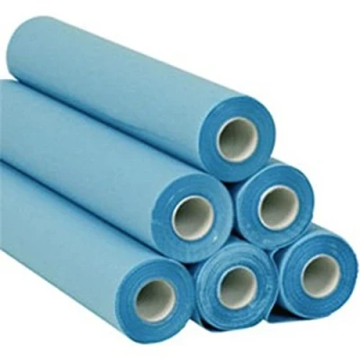 Afbeelding van Onderzoekslakens, blauw, gelamineerd, reliëf, gelijmd, 36 g0/PE/m², karton met 6 rollen, 180 formaten, 50 x 38 cm, J267GSM gecertificeerd Frankrijk Medical Industrie