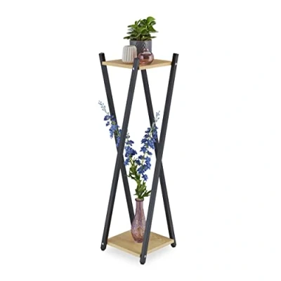 Afbeelding van Relaxdays plantentafel 2 etages staal plantenstandaard binnen bijzettafel planten bruinen