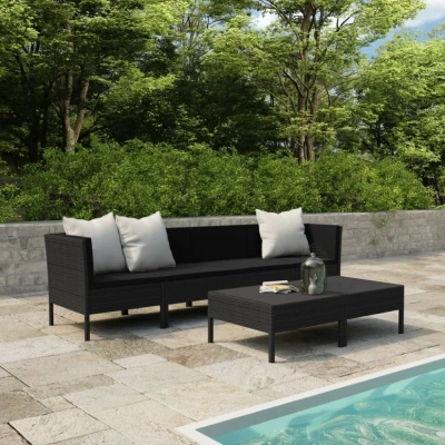 Afbeelding van 6 delige Loungeset met kussens poly rattan zwart