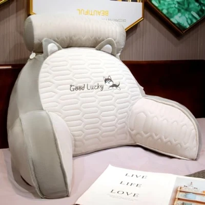 Afbeelding van LANPEW Reading Pillow Rugkussen met armleuningen, leeskussen voor bed, bedstoel, rugkussen, cadeau lezen, werken en spelen, grijze latexstof, 75 x 50 cm