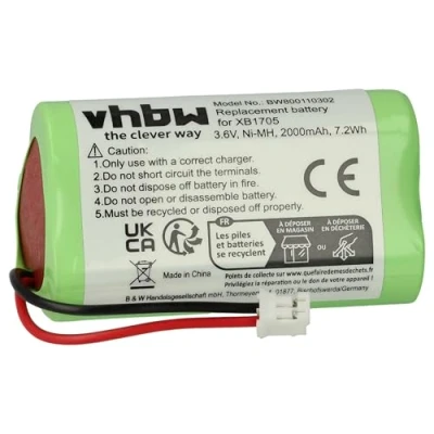 Afbeelding van vhbw NiMH accu 2000 mAh (3,6 V) voor stofzuiger, Euro Pro Shark V1705, V1705i zoals XB1705.