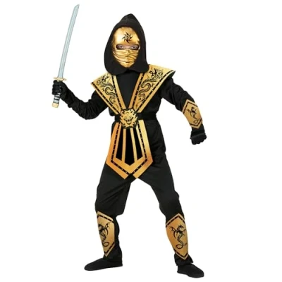 Afbeelding van Widmann Ninja &amp; Samurai Kostuum Dragonfighter Gold Kind Zwart, Goud Maat 116 Carnavalskleding Verkleedkleding
