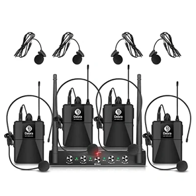 Afbeelding van Debra Audio Pro UHF 4 kanaals draadloos microfoonsysteem, met lavalier microfoon, ontvanger van metaal, ideaal voor karaoke, karaoke feest (4 bodypacks (B))