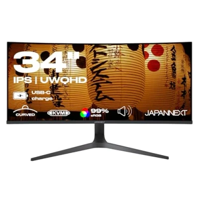 Afbeelding van JAPANNEXT Gebogen pc monitor laadt je computer op via USB C (65 W) 34 inch UWQHD HDR IPS paneel G Sync/FreeSync KVM technologie JN IPSC34UWQHDR C65W H
