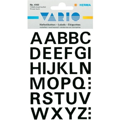 Afbeelding van Etiket HERMA 4163 15mm letters a Z zwart Blister 1 vel 10 stuks