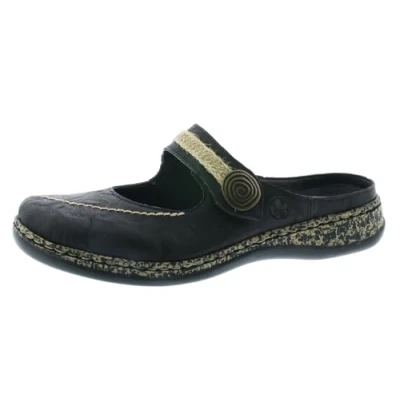 Afbeelding van Rieker slip on clogs dames, zwart.