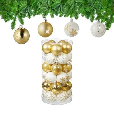 Afbeelding van Relaxdays kerstballen kerstboomballen kestboomversiering set van 30 kunststof goud