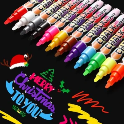 Afbeelding van WECUTE 12 stuks krijtstiften voor ramen en schoolborden, wasbaar, 6 mm, raampotloden kinderen, glaspotloden, whiteboard marker, kan met een doek worden afgeveegd