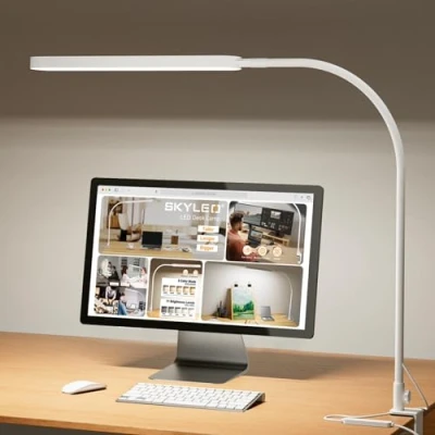 Afbeelding van SKYLEO Led bureaulamp, 85 cm, klemlamp, 5 modi, 11 helderheidsniveaus, 1300 lm, timer en geheugenfunctie, 12 W, wit