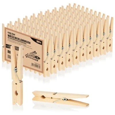Afbeelding van 100 x wasknijpers XXL van hout duurzame houten klemmen berkenhout onbehandelde om op te hangen, ca. 10 cm (100 stuks XXL)
