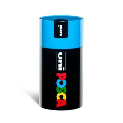 Afbeelding van POSCA UNI GIFT BOX, 18 viltstiften in verschillende kleuren, medium ronde punt, lijndikte 2,5 mm, aluminium geschenkdoos, kleur deksel: lichtblauw