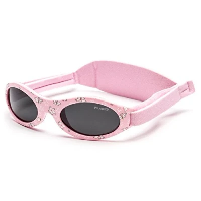 Afbeelding van KIDDUS Zonnebril voor baby&#039;s, 0 maanden, 1 2 jaar. 100% UV400 bescherming. Gepolariseerd. Siliconen neusbrug. Verstelbare neopreen band. kinderen 12 24 Roze met witte bloemen