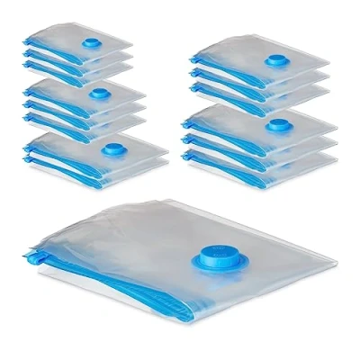 Afbeelding van Relaxdays 15 stuks vacuümzakken voor kleding, vacuümzakken, 5 maten, kleding en beddengoed, vacuümwaszakken, transparant, 1 stuk