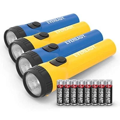 Afbeelding van Eveready zaklamp, zeer krachtige led lange batterijduur, batterijen inbegrepen, 4 stuks, geel en blauw [exclusief Amazon]