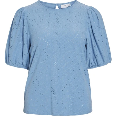 Afbeelding van Vila Blouse Vikally O neck 2/4 Top Noos 14101667 Blissful Blue Dames Maat XXL