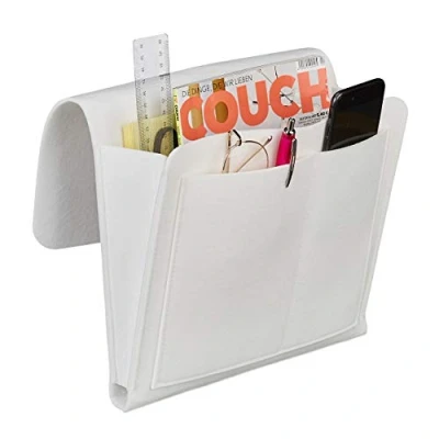 Afbeelding van Relaxdays bed organizer vilt bedside pocket opbergruimte bank opbergtas aan wit
