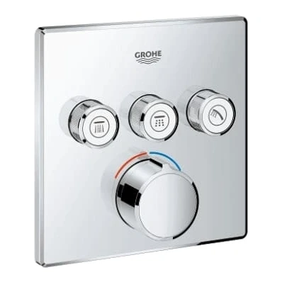 Afbeelding van Grohe Smartcontrol afdekset douchekraan met omstel 3x vierkant Chroom
