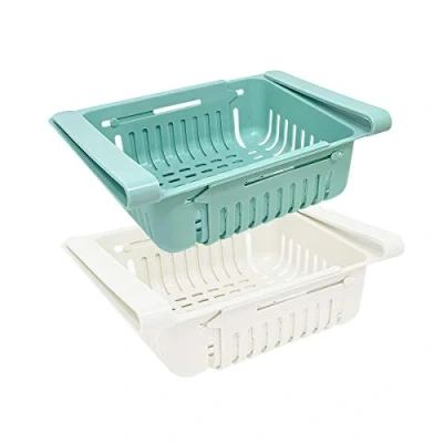 Afbeelding van Joejis Opbergdoos voor koelkast, 2 stuks, keuken en intrekbaar, in kleuren, blauw wit