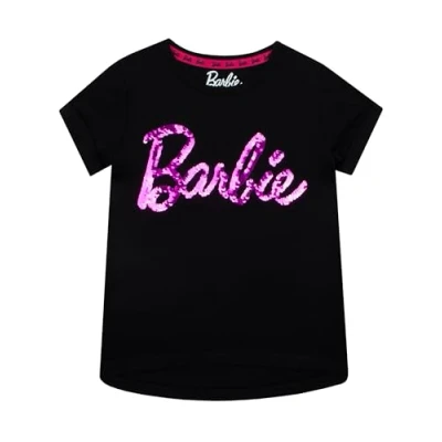 Afbeelding van Popgear Barbie T shirt met pailletten voor meisjes, leuk kleding, zwart.