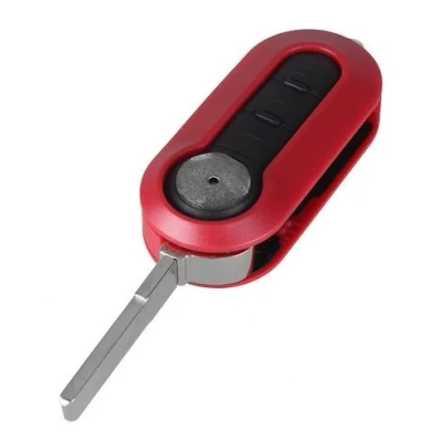Afbeelding van PHONILLICO Sleutelbehuizing voor Fiat 500 Abarth Bravo Ducato Panda Punto Doblo 500L 3 toetsen afstandsbediening met lemmet rood