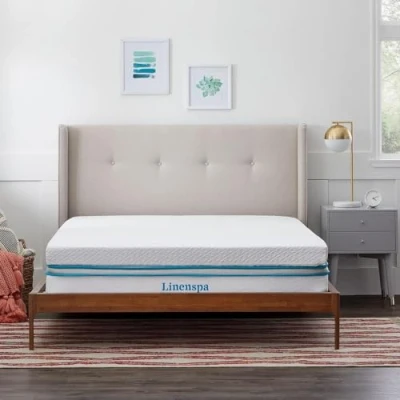 Image de Linenspa Surmatelas 160 x 190 cm Memoire de Forme 10cm Epaisseur Avec gel rafraîchissant et housse lavable à fermeture éclair Oeko Tex 2 personnes, Blanc