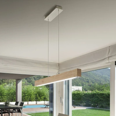 Afbeelding van Badia hanglamp, touchdimmer, eikenhout, lengte 110 cm