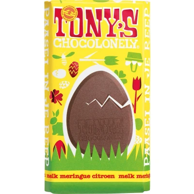 Afbeelding van Tony&#039;s Chocolonely Melk Chocolade Reep Pasen Meringue Citroen Chocola Paas Cadeau Paascadeautjes voor Kinderen Fairtrade 180 gram