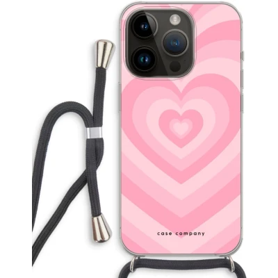 Afbeelding van Case Company® hoesje met Koord geschikt voor iPhone 14 Pro Hart Roos Telefoonhoesje Zwart Extra Bescherming aan alle Kanten en Over de Schermrand