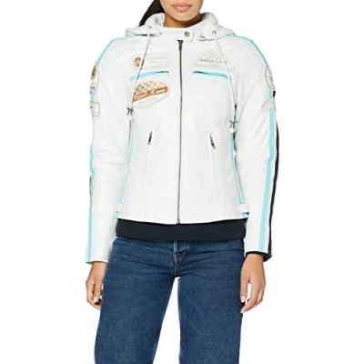 Afbeelding van Urban Leather Uniseks leren bikerjack 58 damesjacks, wit, 4XL EU