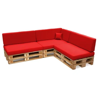 Afbeelding van POKAR Set met 8 kussens voor europallets, waterdicht: 3 x zitvlak 120 80 cm + rugleuning 40 1 60 kussen cm, tuinbank, zonder pallet, rood