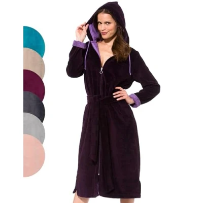 Afbeelding van Morgenstern Badjas Dames Rits I Capuchon Velours Bamboe Katoen Microvezel, Paars, M