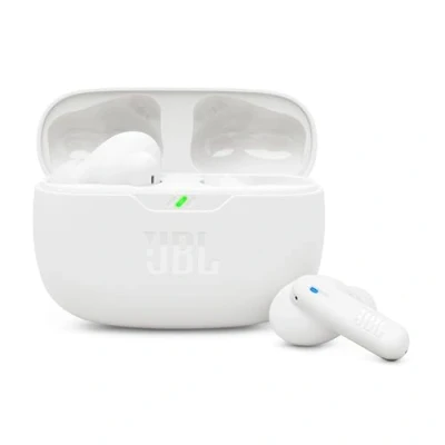 Afbeelding van JBL Wave Beam 2, draadloze bluetooth hoofdtelefoon, ruisonderdrukking, 40 uur batterijduur, Pure Bass geluid, smart ambient technologie en multipoint verbinding, in a schacht design, wit