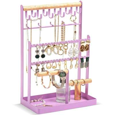 Afbeelding van ProCase Sieradenstandaard voor halskettingen, oorbellen, 6 niveaus met 15 haken, opbergtoren armbanden, ringen, paars