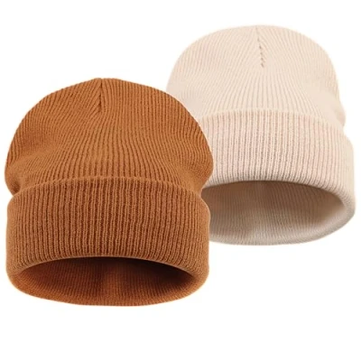 Afbeelding van DRESHOW 2 stuks muts voor kinderen, winter, uniseks, gebreid, zacht, baby&#039;s, jongens, meisjes, warme muts, 6 maanden 7 jaar, Set van hoeden: beige/koffie