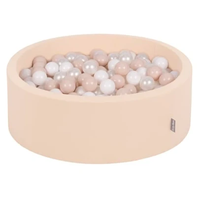 Afbeelding van KiddyMoon Ballenbad voor baby&#039;s, rond, 90 x 30 cm/200 ballen, 7 cm, ballenbak, speelgoed kinderen, beige: pastelbeige/wit/parel
